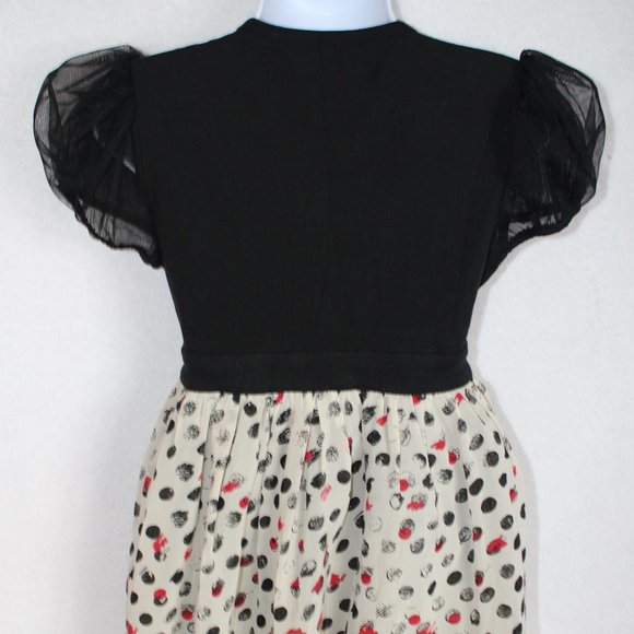 Forever 21 Women's Dress Polka Dot Short Sleeve Puffy  Black Beige Red Small - Picture 5 of 8
